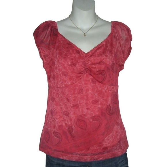 Studio Y Tops - Vintage y2k Blouse 2000's 00's Red Paisley Boho Bohemian Scarf Print Top Shirt L